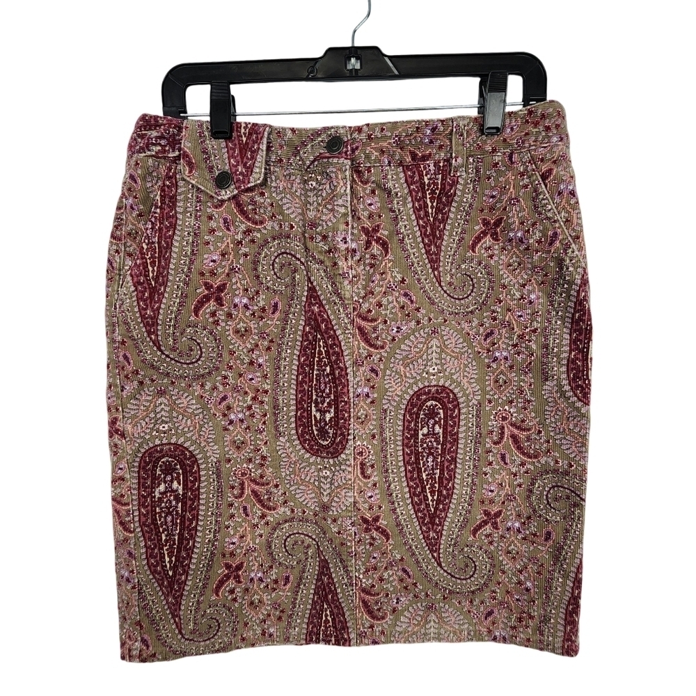 Y2K Ann Taylor Loft Paisley Corduroy Pencil Skirt Size 10